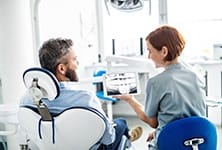 Greensboro implant dentist and patient discuss dental implants